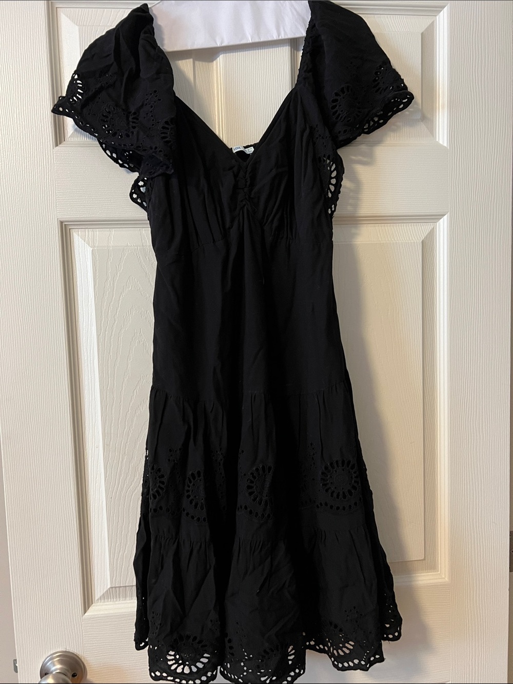 Venice Love Black Eyelet Midi Dress with Flutter Sleeves